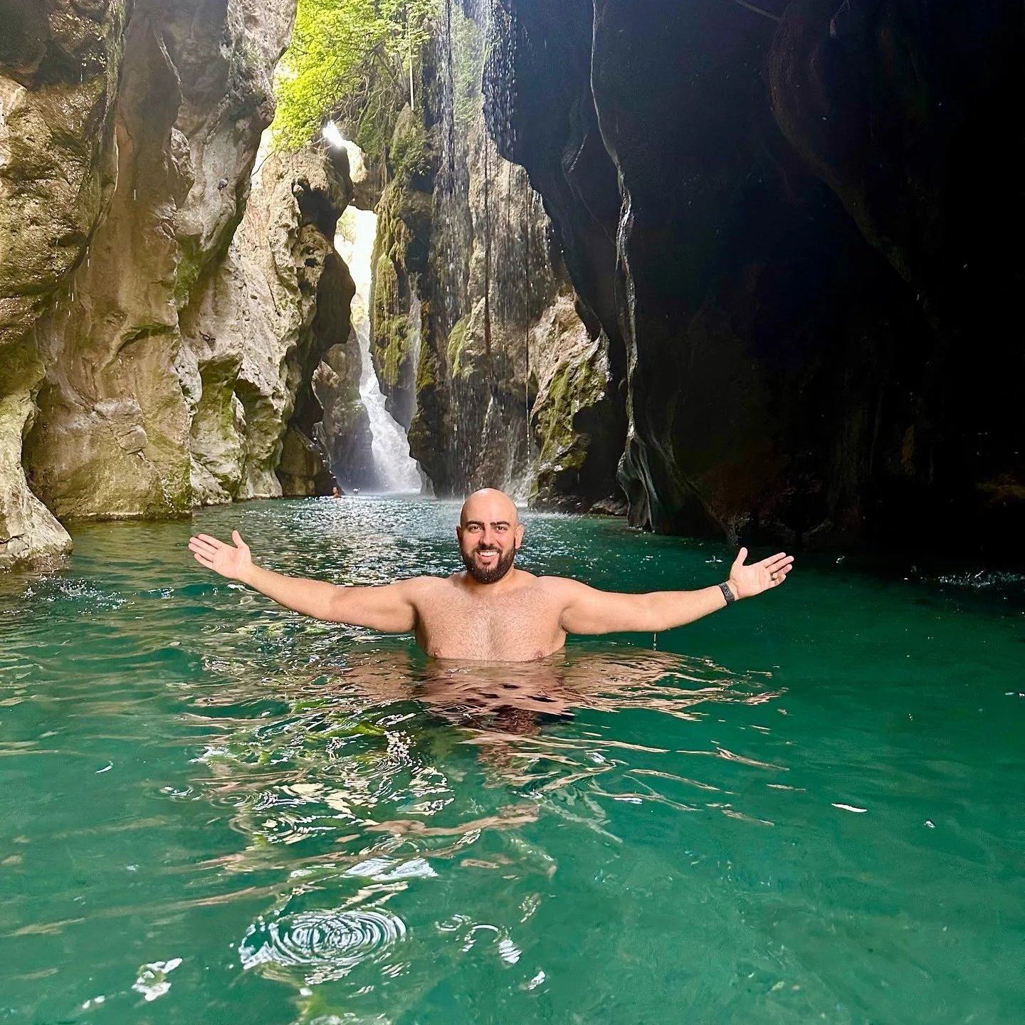 Zam at Greek waterfall